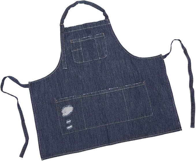 Cotton Denim Apron Soft - Unisex Adjustable Bib Apron with 5-Pockets Perfect for Kitchens