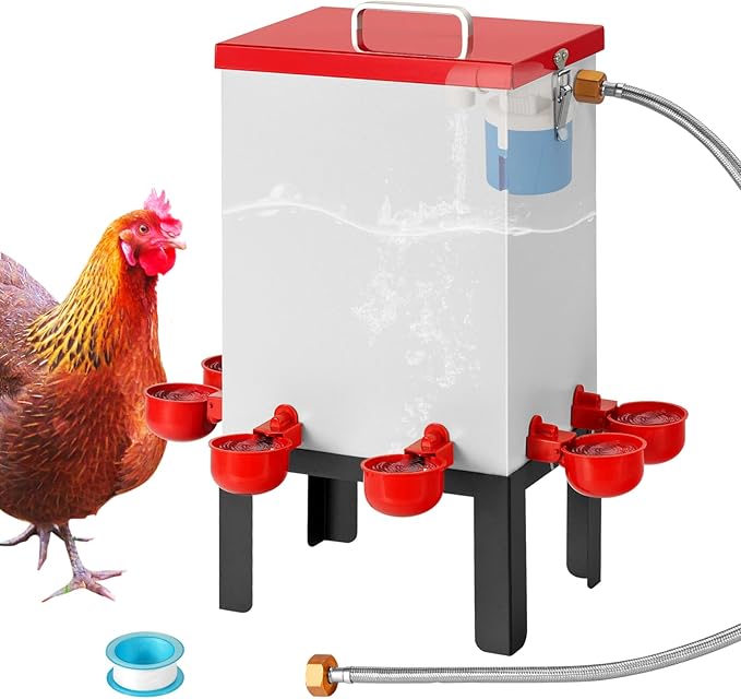 2.6 Gal Automatic Chicken Waterer Stainless Steel Poultry Water Dispenser with Stand, Auto Filling Chicken Watering Systerm