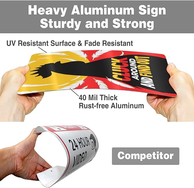 Funny Chicken Sign Cluck Around and Find Out Sign For Farmhouse Decor Chicken Coop Accessories 8x12 in (red-yellow-chicken)