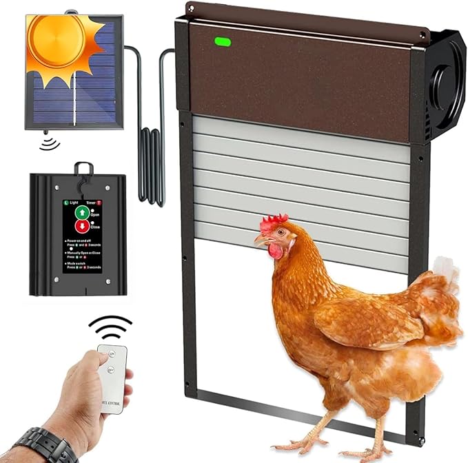 Automatic-Chicken-Coop-Door-Solar - Powered Opener with Timer & Light Sensor Aluminum Automatic Chicken Door with Remote Control 4 Modes Solar Automatic Chicken Door for Chicken