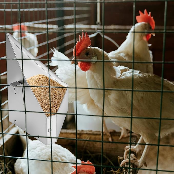2Pcs Chicken Feeders for Cages,Small Metal Trough Feeder Galvanized Steel Rain Proof Chicken Coop Accessories Supplies Hanging Corner Poultry Feeder Food Dispenser for Chicken Ducks Pet Small Animals