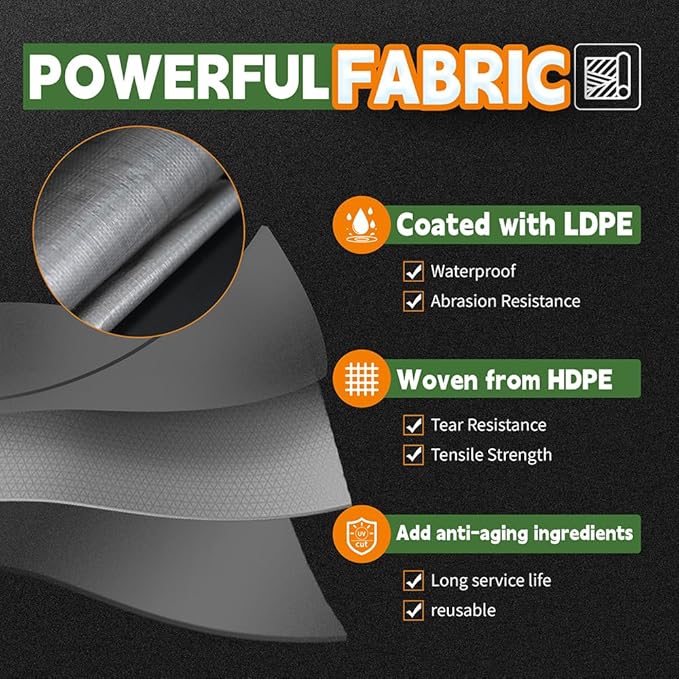 RAINDEWAY Tarps Heavy Duty Waterproof 6x15 Feet,10Mil Thick Multipurpose Poly Tarp Cover with Metal Grommets and Reinforced Edges,Silver/Brown Tarp