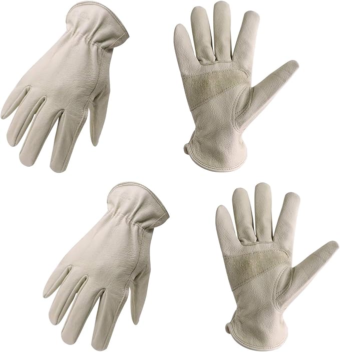 HLDD HANDLANDY 2 Pairs Leather Work Gloves for Men & Women, Reinforced Durable Palm for Welding, Farm, Gardening, Driving