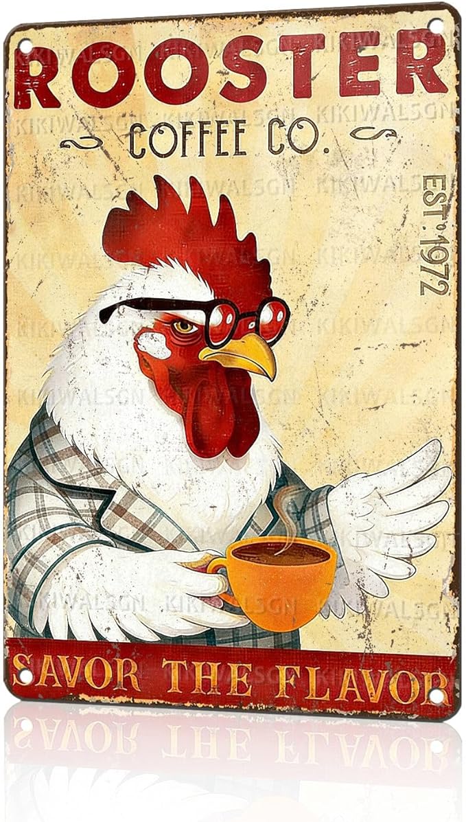 Funny Chicken Signs Rooster Kitchen Decor Savor The Flavor Tin Signs Vintage Coffee Metal Decor Rustic Wall Art For Home Farmhouse Farm Poultry House Cafe Bar Pub Coop Office 12 * 8 In