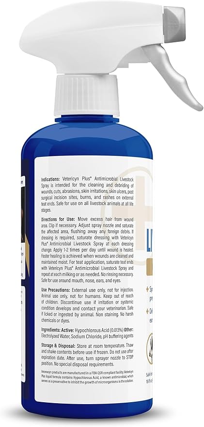 Vetericyn Plus Livestock Utility Spray | Wound Care Spray, Teat Spray, Dermal Cleanser, Safe, Non-Toxic and Antibiotic-Free Formula. 16 ounces