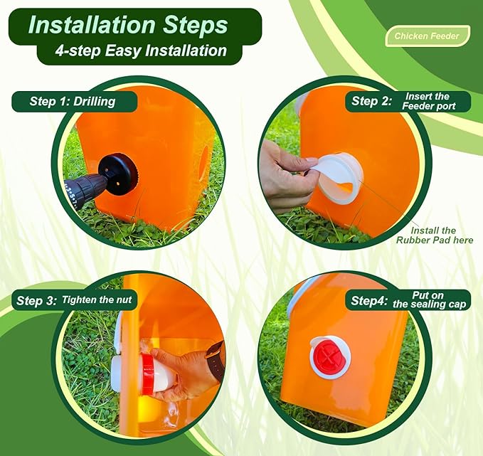 Automatic Chicken Feeder & Waterer Set - 8 Feeder Ports + 8 Water Cups, DIY Ratproof Waterproof Poultry Supplies