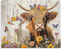 Yidepot Highland Cow Canvas Wall Art: Sunflowers Farmhouse Artwork, Sheap Cow Pictures Bedroom Decor Ready to Hang 12x15inch