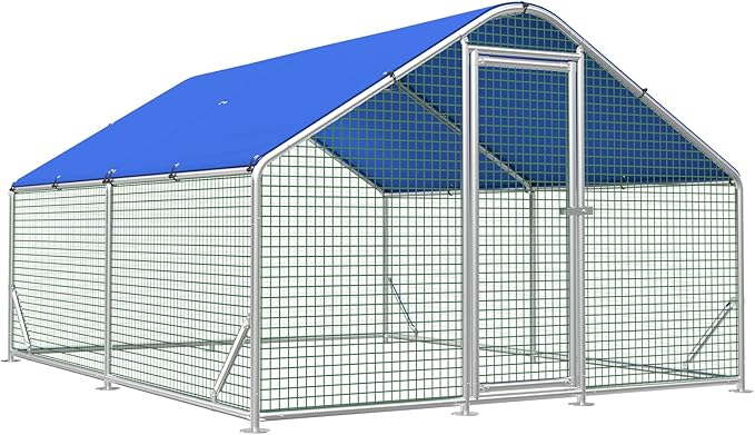 Large Metal Chicken Coop Run with Heavy-Duty Hardware Cloth for 20 Chickens/Ducks, Chicken Runs for Yard with Waterproof Cover, Chicken Enclosure Pen Outdoor, Walk-in Poultry Cage
