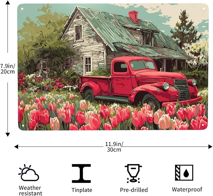 Rural Gardens And Old Trucks Metal Tin Signs Poster,Vintage Colors Aesthetics,Practical Decorative Gifts,Easy To Hang,Gifts For Friends & Family,Yard Garden, Fence,Kitchen Decor 8X12 Inch
