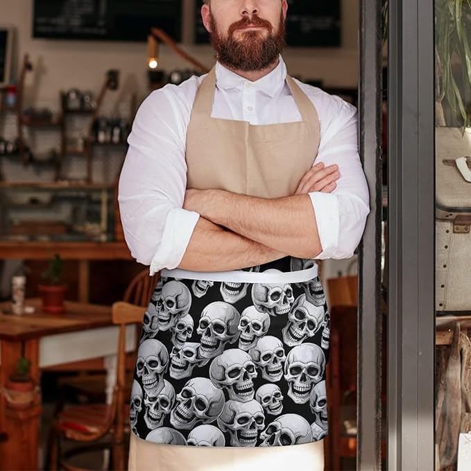 Short Aprons for Servers Unisex Chef Works Waitress Apron with 3 Pockets