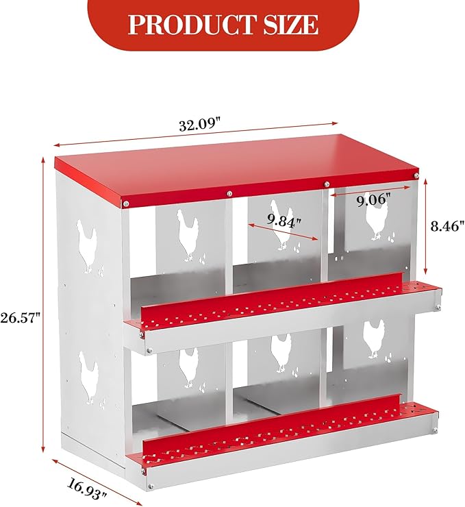 Chicken Nesting Boxes with Roll Away Egg Tray,6/8/10 Compartments, Steel Rustproof & Ventilated Laying Boxes for Hens, Chickens, Ducks, Easy-Clean Poultry Coop Accessories Stand/NO Stand