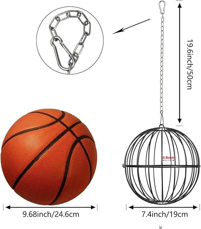 Hanging Chicken Feeder, 7.4 Inch Metal Large Chicken Ball Cage,Hen Food Rack, Chicken Feeding Supplies, Chick Coop Accessories.1 pcs Black