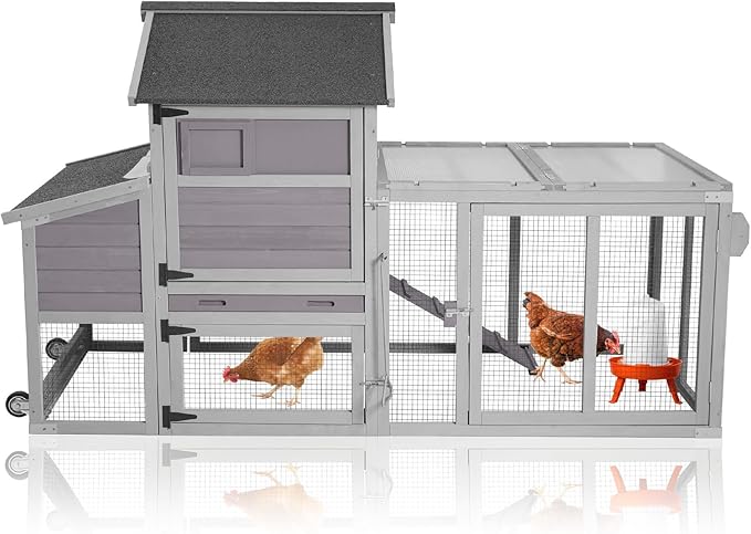 Aivituvin Expandable Mobile Chicken Coop with Wheels for 4–6 Chickens, Reinforced Nesting Box, Full-Cover UV Roof, Weatherproof Outdoor Hen & Duck House with Metal Tray, 77" L x 33.3" W x 46.5" H