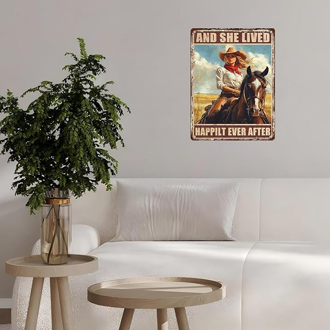 Vintage Wall Decor Cowgirl Art Nostalgic Tin Sign for Horse Lovers for Home Office Kitchen Bar Cafe Garden Wall Decor 12 * 16inch