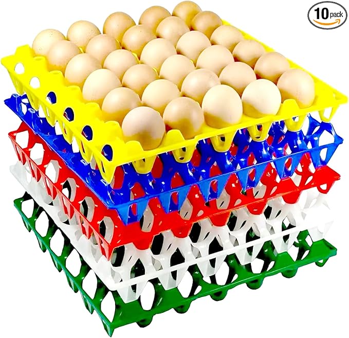 10-Pack Reusable Plastic Egg Tray Egg Crates 30-Egg Flats for Home Chicken Farmers, Stackable Egg Cartons Hold Multiple Eggs, Great for Storing, Sorting, and Shipping Eggs, Durable and Reusable