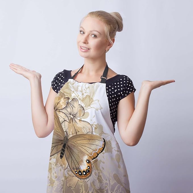 Artist Apron Women Fashion Butterfly Mans Aprons for Kitchen Cooking Restaurant BBQ Painting Crafting Gardening 27” (W) x 31” (H), Waterproof Apron