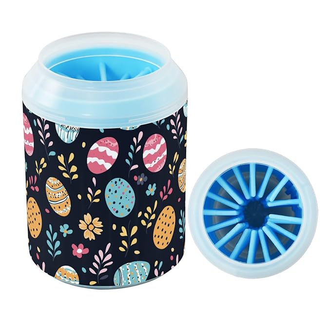 Fustylead Colorful Easter Eggs and Floral Dog Paw Washer for Muddy Paws, Gentle Paw Cleaning Cup for Small & Medium Dogs/Cats, Easy to Use and Travel-Friendly