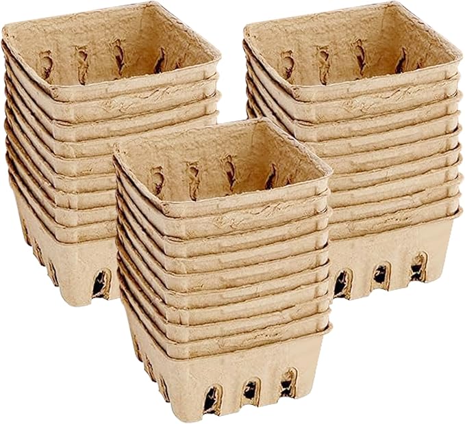 Berry Basket Pulp Containers – Natural Produce Holder Tray, Disposables Storage Basket | Vented Fruit Container Box, Eco Kitchen Supply Set, Large Pack Garden Stand Packaging For Strawberry, Cherries