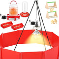 8 Pcs Chick Starter Kit Include Chicken Brooding Box with 75w Heat Lamp, Heated Chicken Waterer and Feeder, Chick Perch, Flip Top Poultry Feeder for Duck Goose Quail