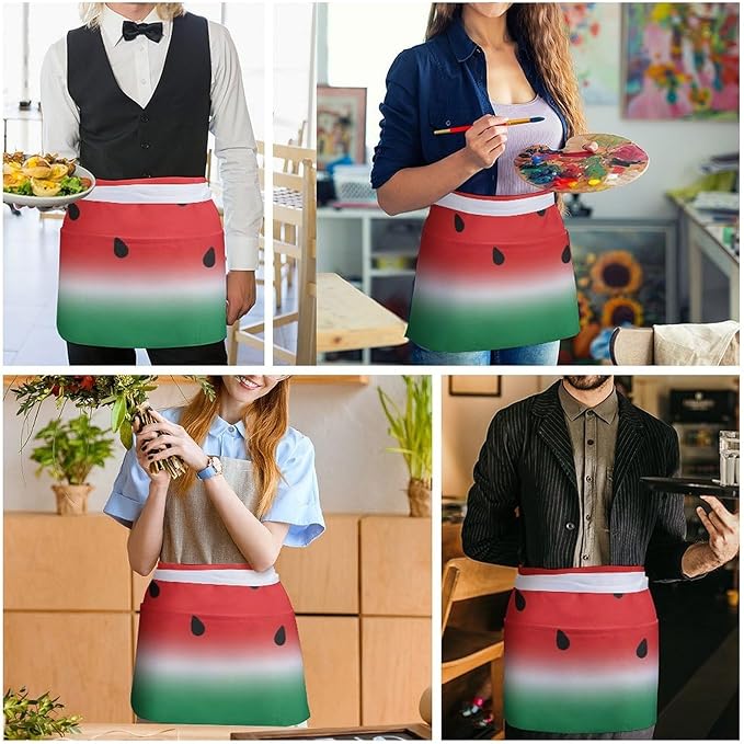 Unisex Apron for Cooking Server Waitress Half Waist Apron with 3 Pockets