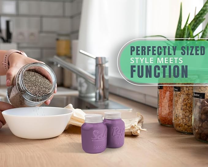 Comfify Mason Jar Salt & Pepper Shakers – Aqua Purple Ceramic – Rustic Shabby Chic Kitchen Decor