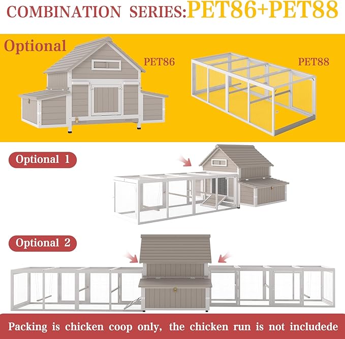 Large Chicken Coop Outdoor, Expandable Hen House with 6 Nesting Boxes, Rabbit Hutch Bunny Cage Poultry for 2-5 Chickens with 3 Perches, Leakproof Pull-on Tray and Rampy(61" L x 33.5" W x 40.2" H)