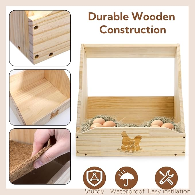 Chicken Nesting Box, 15"x13.5"x15" Wooden Chicken Coop with Pad, Wall-Mounted Nest Box for Laying Eggs, Large Single Compartment Hen Laying Boxes for Duck, Bird, Dove, Poultry, Farm