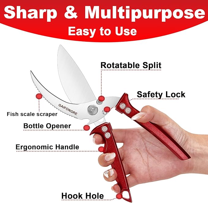 2PCS Set Heavy Duty Poultry Shears & Seafood Scissors, All-Purpose Stainless Steel Kitchen Shears for Chicken, Fish, Meat, Seafood, Dishwasher Safe, Easily Separable