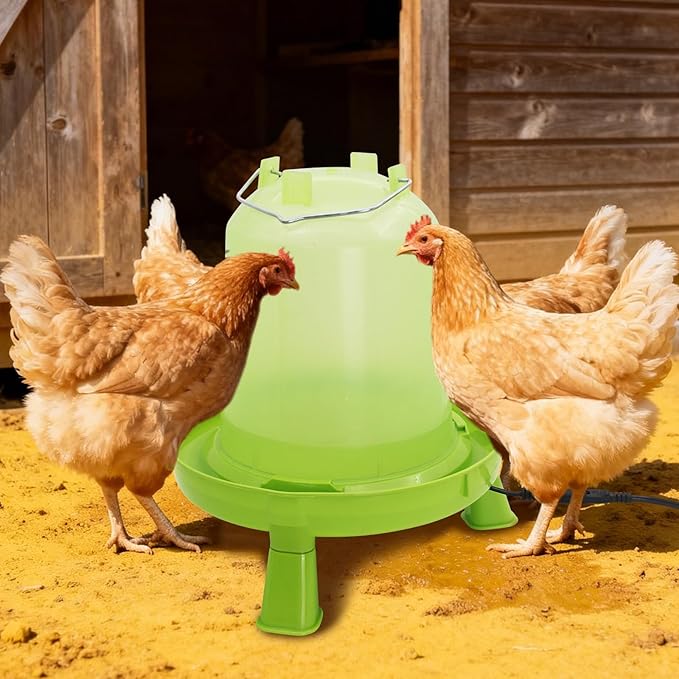 Heated Chicken Waterer 6L Thermostatically Controlled Poultry Water Heater with Overheating Protection, Galvanized Steel Handle Automatic Heated Poultry Drinker for Coop Chickens, Ducks, Geese (Green)
