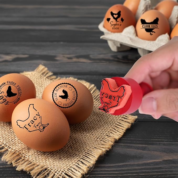 Egg Stamps for Fresh Eggs, Custom Egg Stamp with Ink Pad, Rubber Egg Stamp, Unique Designs for Farm Branding, Personalized Gift for Farmer & Rancher, Chicken Coop Accessories(1.2 inches)