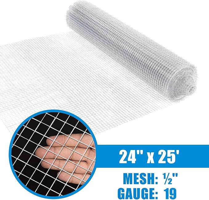 Fencer Wire 19 Gauge Hardware Cloth Metal Wire Mesh 1/2" x 1/2", Galvanized Welded Cage Wire Poultry Netting Square Chicken Snake Fencing Gopher Fence Racoons Rabbit Pen Gutter