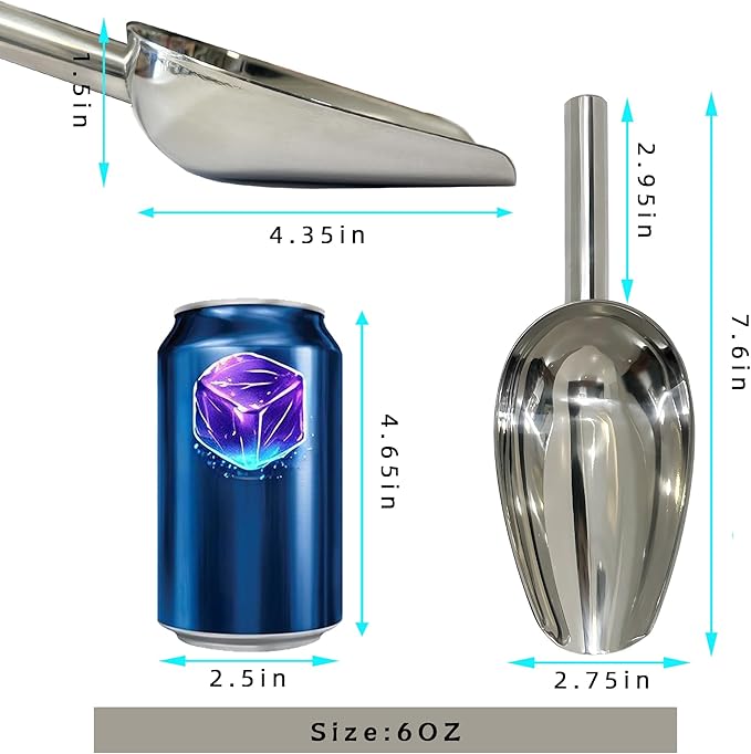 Small Ice Scoop for Freezer,Stainless Steel Ice Scoop For Ice Bucket,Metal Food Scoop For Ice Machine 2 Packs