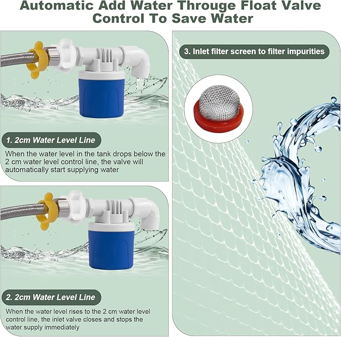 Automatic Chicken Waterer, Float-Controlled Chicken Water Feeder, Large Watering System with 60 Inch Water Hose (One End 3/4''), Poultry Waterer for Duck Quail Turkey Chick (2 Gallons, Red)