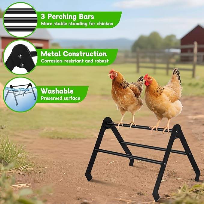 Makerfire Adjustable Chicken Perch for Coop, Metal Roosting Bars for Chickens in Coop, Baby Chick Perch Toys for Brooder, Training Perch Ladder for Large Bird, Parrot, Hens, Macaw (Large)