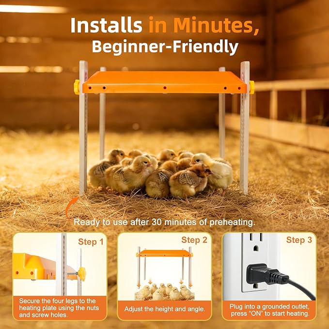 Chick Brooder Heating Plate, Briidea 80W Brooder Heater with 110–130℉ Constant Heat, Energy-Efficient, Adjustable Height & Angle, 10 PET Cleaning Film, Warmth Like Hen, 10" x 10" for 15 Small Poultry