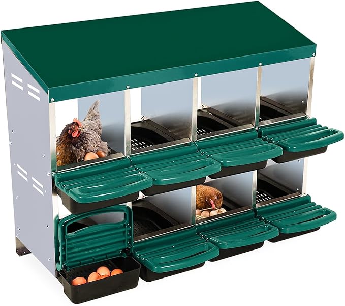 Chicken Nesting Box, 8 Compartment Roll Away Nesting Box for Eggs, Chicken Laying Box with Egg Collection, Cleanable Pull Out Hen Roosting Boxes ﻿