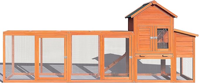 122" Wooden Chicken Coop, Outdoor Chicken Coop with Run for 3-5 Chickens, Hen House Duck Coop with Nesting Box, Chicken Perch and Ramp, Rabbit Hutch Poultry Cage for Backyard