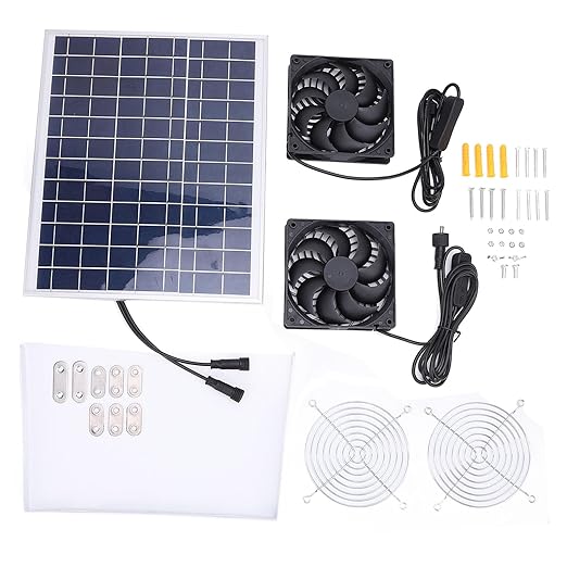 TOPINCN 15W Solar Panel Fan Kit IP65 Weatherproof Dual Fan Solar Exhaust Ventilation for Chicken Coop Greenhouse Shed Pet House Outdoor Use