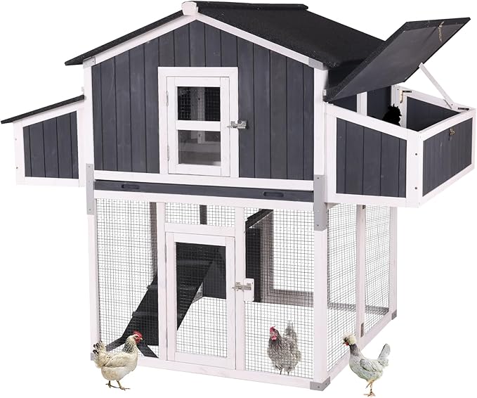Large Chicken Coop with Unique Folding Design – Easy Assembly, Outdoor Hen House with 2 Nesting Boxes, Leakproof Pull-Out Tray, and UV-Resistant Roof (Black)