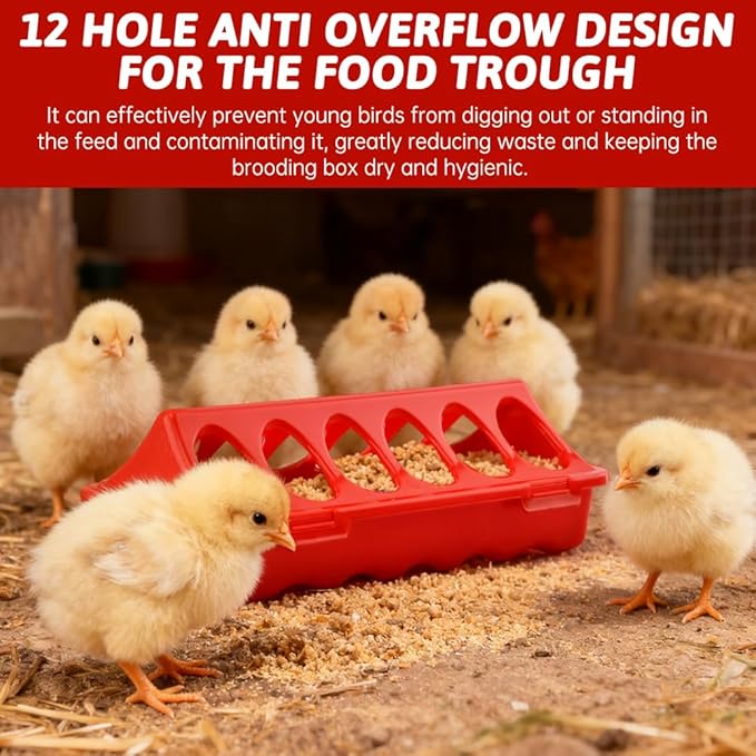 Chick Feeder and Waterer Kit, 3×12-Hole Anti-Spill Trough Feeders & 1 Automatic Waterer, Baby Chick Starter Kit for Chicks Ducklings Quail & Small Poultry(Red,Size:/)
