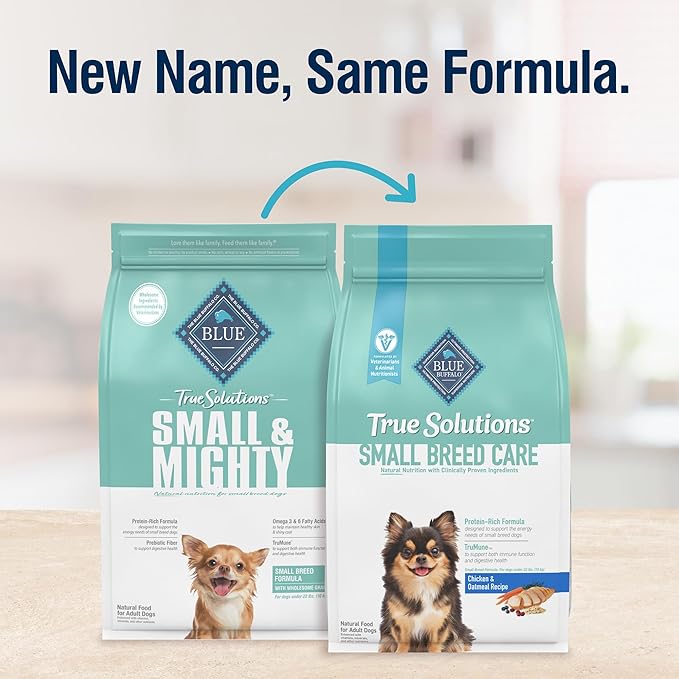 Blue Buffalo True Solutions Small Breed Care Natural Dry Dog Food for Adult Small Breed Dogs, Chicken, 4-lb. Bag