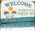 Vintage Metal Sign Welcome To Our Little Piece of Paradise Tin Sign Funny Walll Decor for Bar Kitchen Pubs Cafe Home Garage 12×8 Inch