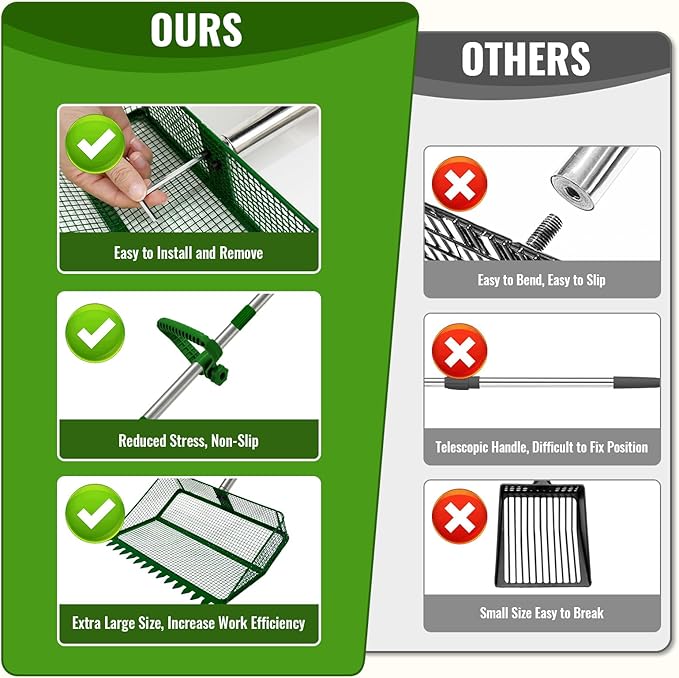 2-in-1 Chicken Coop Scooper: Extra Large 12” Poop Scooper & Rake with Adjustable Handle (37”-65”) | Heavy-Duty Metal Shovel for Quick Pet Waste, Rabbit, Guinea Pig, Barn Cleaning | US Patent Pending