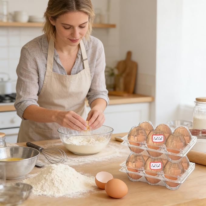 50-Pack of 6-Count Plastic Egg Cartons – Clear Break-Resistant & Reusable Egg Tray for Duck or Medium Eggs, Stackable Eggs Holder for Refrigerator, Home Kitchen, Market & Farm Use