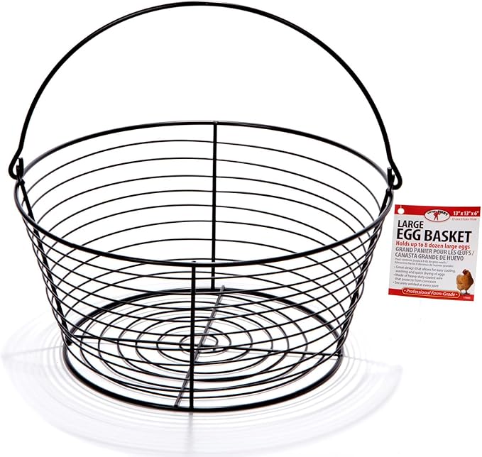 Little Giant® Large Egg Basket Kit | Chicken Egg Basket with Ceramic Eggs | Egg Collecting Basket Kit (White Eggs, Large Basket (13 Inches))