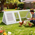 Small Chicken coop for 2-4 Chickens Outdoor Wooden with Waterproof Asphalt Roof, Ramp, and Multiple Doors Openable Top Pull-Out Tray Suitable for Outdoor Backyard (Off-White)