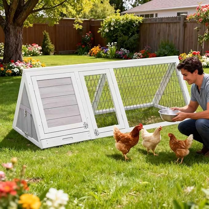Small Chicken coop for 2-4 Chickens Outdoor Wooden with Waterproof Asphalt Roof, Ramp, and Multiple Doors Openable Top Pull-Out Tray Suitable for Outdoor Backyard (Off-White)