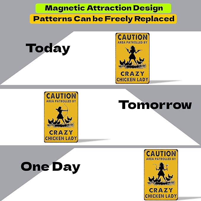 DIY Magnetic Attraction Design,Funny Chicken Tin Sign | chicken decor | Farmhouse Wall Decor, Rooster Kitchen & Bathroom Art,Metal Signs,Funny Gifts,8 * 12 Inch (Yellow)
