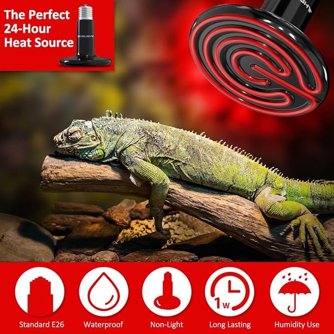 CTKcom 2-Pack 150W 110V Reptile Heat Lamp Ceramic Infrared Heat Emitter Bulb Pet Lamp,No Harm No Light Infrared Heat Emitter Brooder Lamp for Pet Coop Heater Reptile Chicken Turtle Heat Lighting,Black
