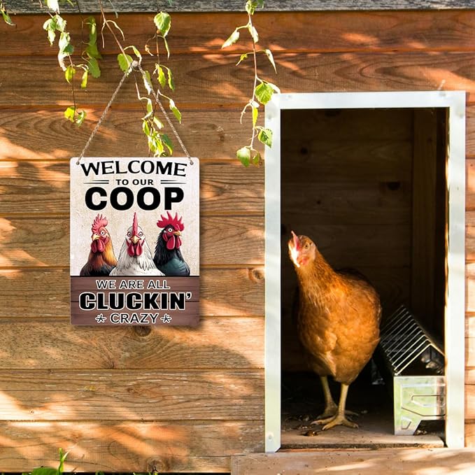 Chicken Gifts Sign Funny Chicken Coop Accessories Chicken Signs Rooster Decor for Home Farm Chicken-Coop Kitchen Garden Yard Welcome To Our Coop Country Decor 8x10 Inch
